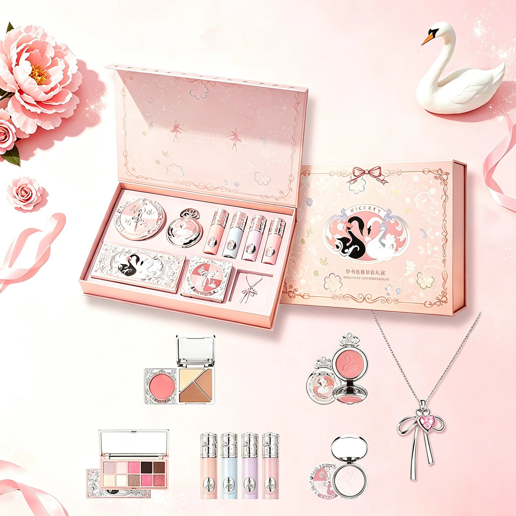 Swan Ballet 9‑Piece Makeup Gift Set for Women & Beginner Students, All‑in‑One Cosmetic Kit: Eyeshadow, Pressed Powder, Lipstick, Blush. Perfect Gift for Birthday, Valentine’s Day, Halloween, Exquisite Party Present