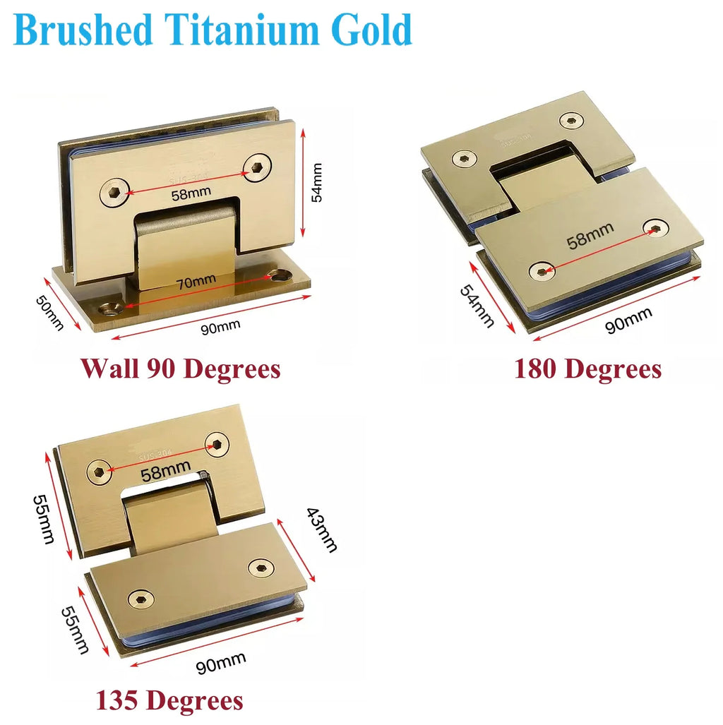 2Pcs 304 Stainless Steel Shower Enclosure Door Hinge 90 135 180 Degrees Rose Gold Matte Black Mirror Antique Bronze White
