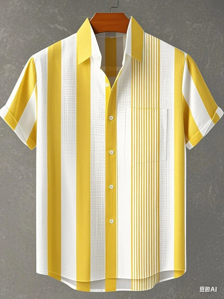 Nouvelle chemise à manches courtes à carreaux à rayures verticales pour hommes, chemise décontractée à manches courtes de style