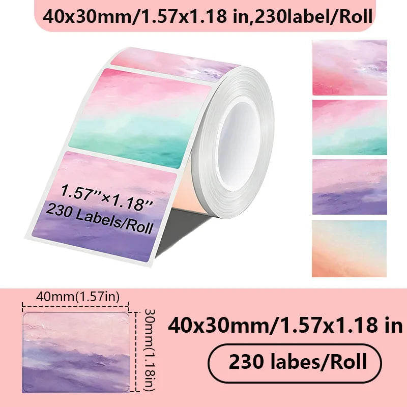 1Rolls 40x30mm White Multicolor Thermal Labels, Compatible With Phomemo M200/M210/M110/M120/M108/P50/P80 Label Printer
