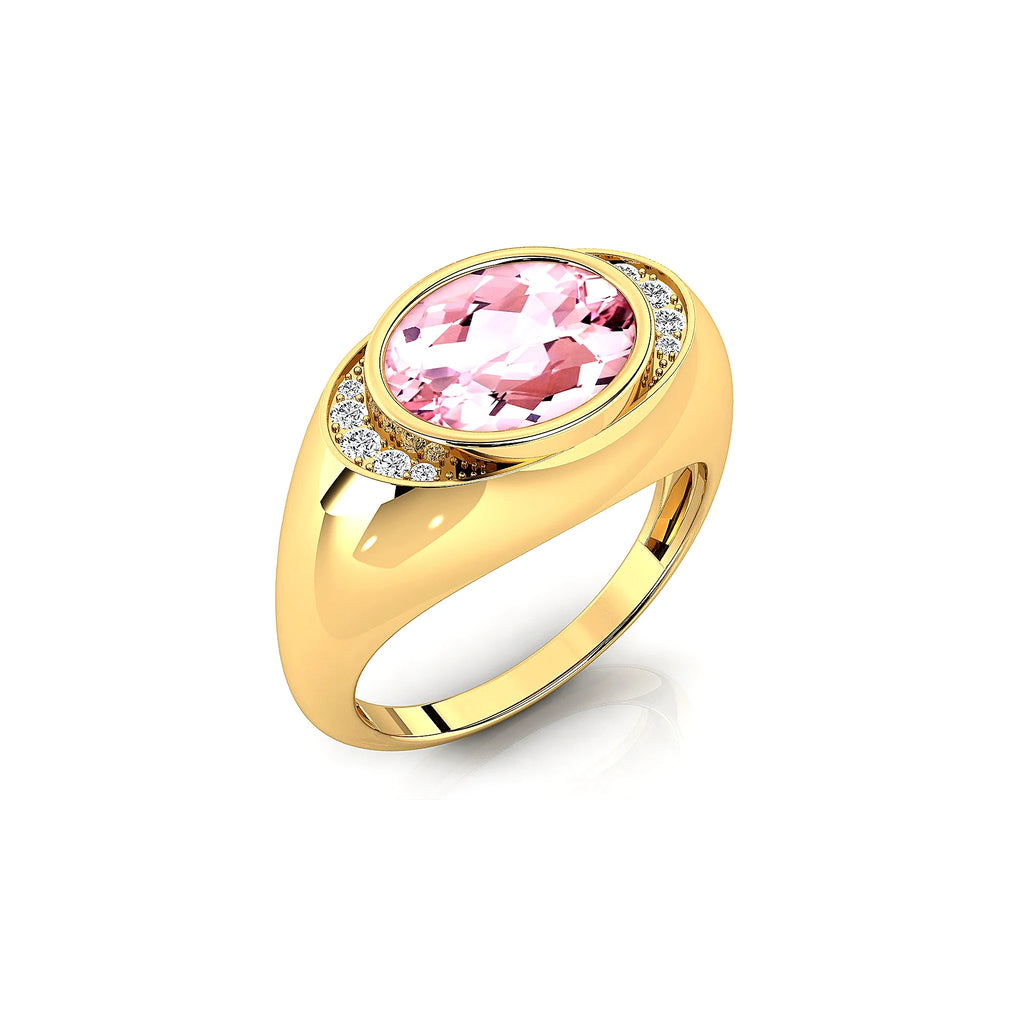 18k Solid Gold Rings Natural Morganite Gemstone With Real Diamonds Classic Wedding Ring Rhodium Plated Jewelry Gift For Mother