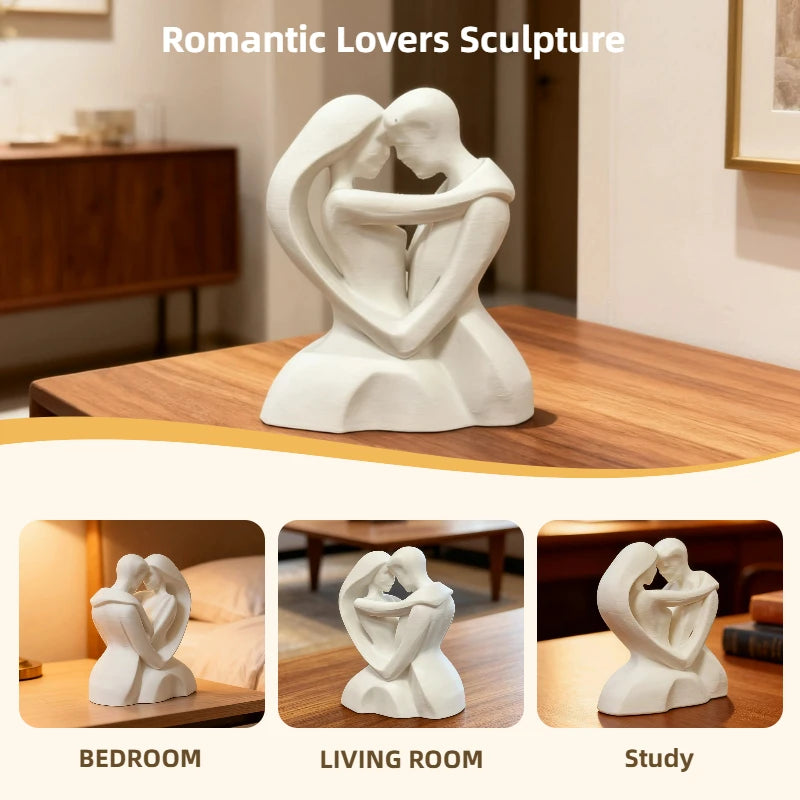 omantic Embracing Couple Sculpture, White Abstract Love Figurine, Modern Home Office Decor,  Modern Romantic Love Sculpture