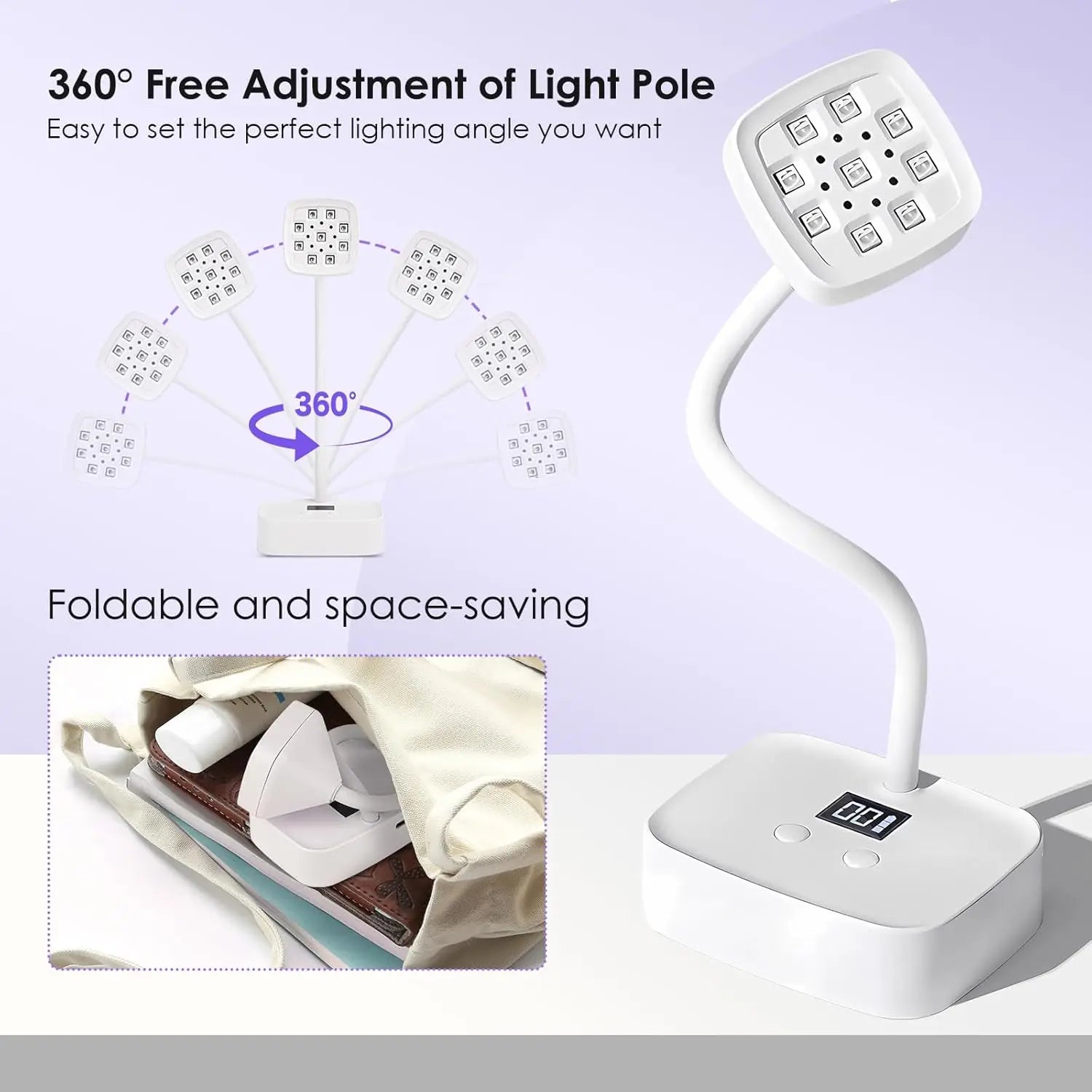 Wireless Nail Lamp LED UV Nail Dryer Rechargeable Auto Sensing Touch Control Fast Drying Nail Light 360° Bendable Table Lamp