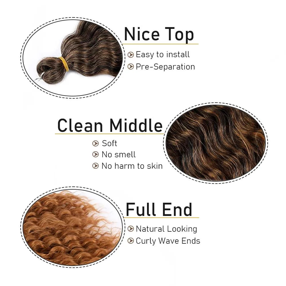 3 Packs Ocean Wave Crochet Hair | 20 Inch Curly Braiding Hair, Deep Wave, Knotless Braids,synthetic for Women With crochet hook