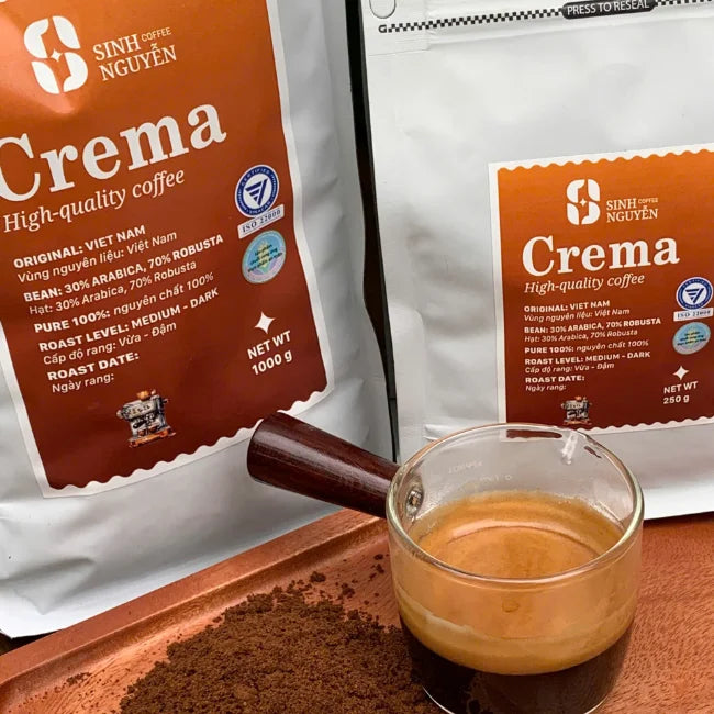 Vietnam Robusta Arabica Espresso Blend Whole Bean Coffee Dark Medium Roast Premium Quality 2-layer Packaging One-way Valve Bag