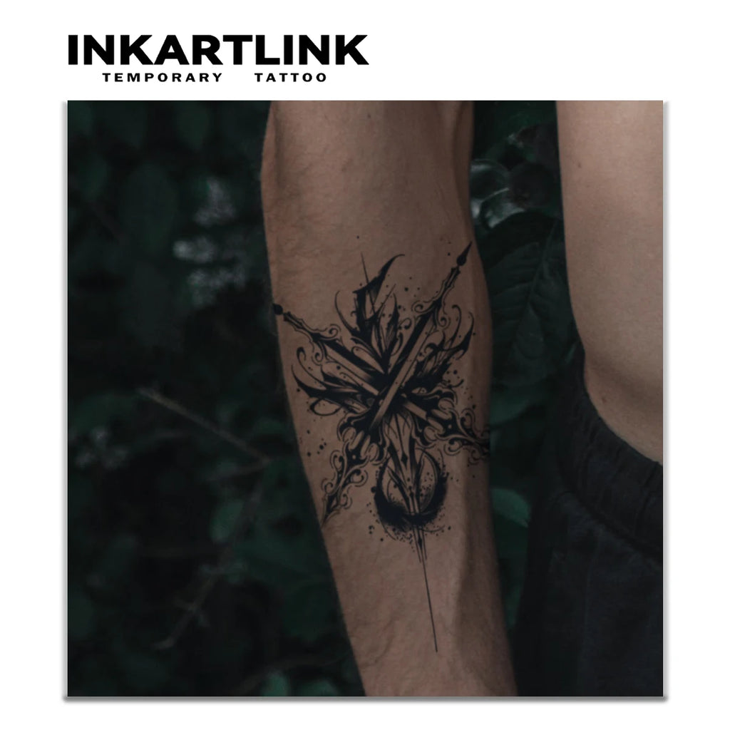 Crossed Swords Temporary Tattoo,Lasts To 15 Days New Technology Magic Waterproof Semi Permanent Sticker.