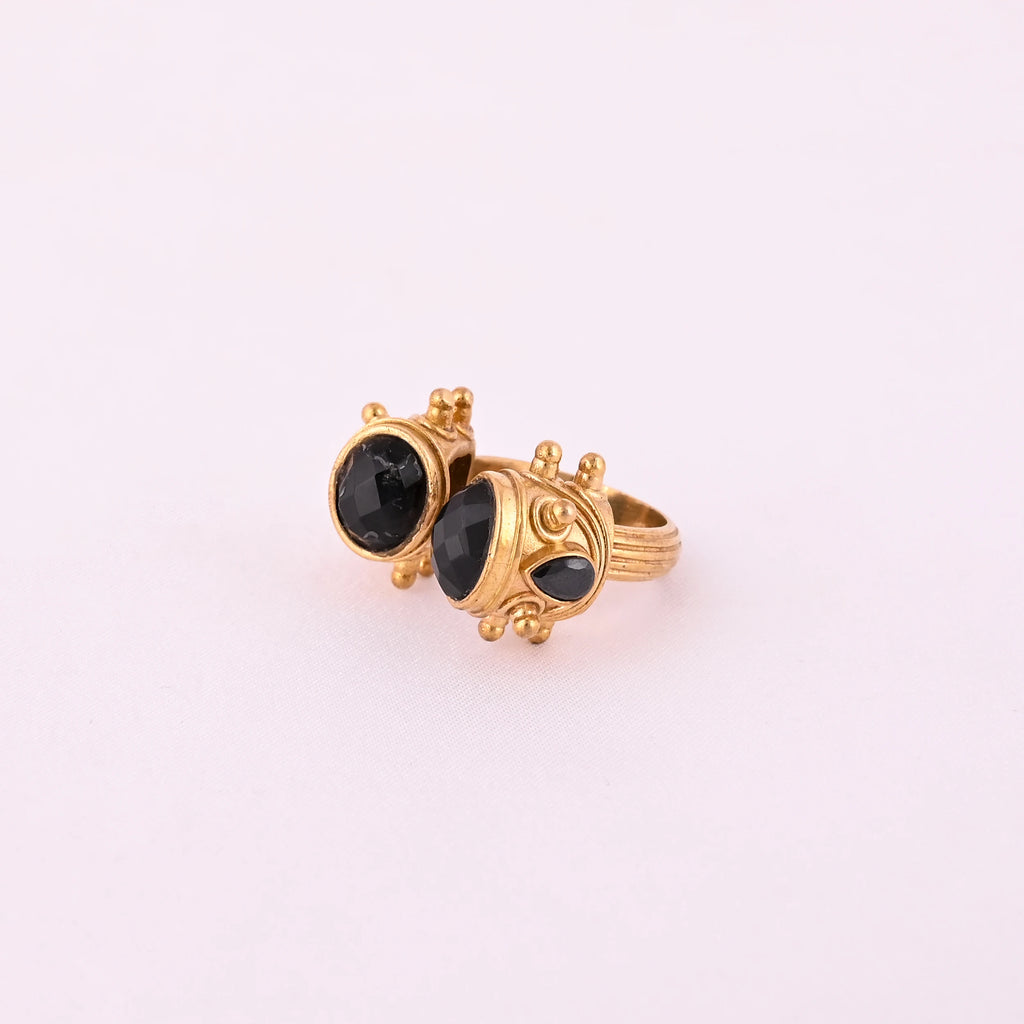 LUXVORY Gold Plated Brass Trendy Fashion Ring with Black Onyx for Women-Any Occasion
