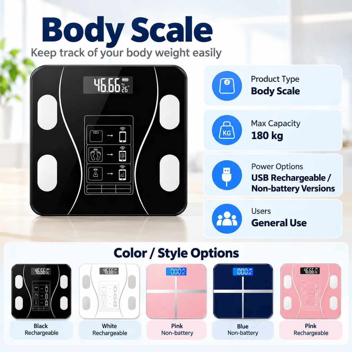 Digital Bathroom Scale USB Rechargeable Rounded Corners Digital Bathroom Scale for Home Weight Tracking Top Rated 2026