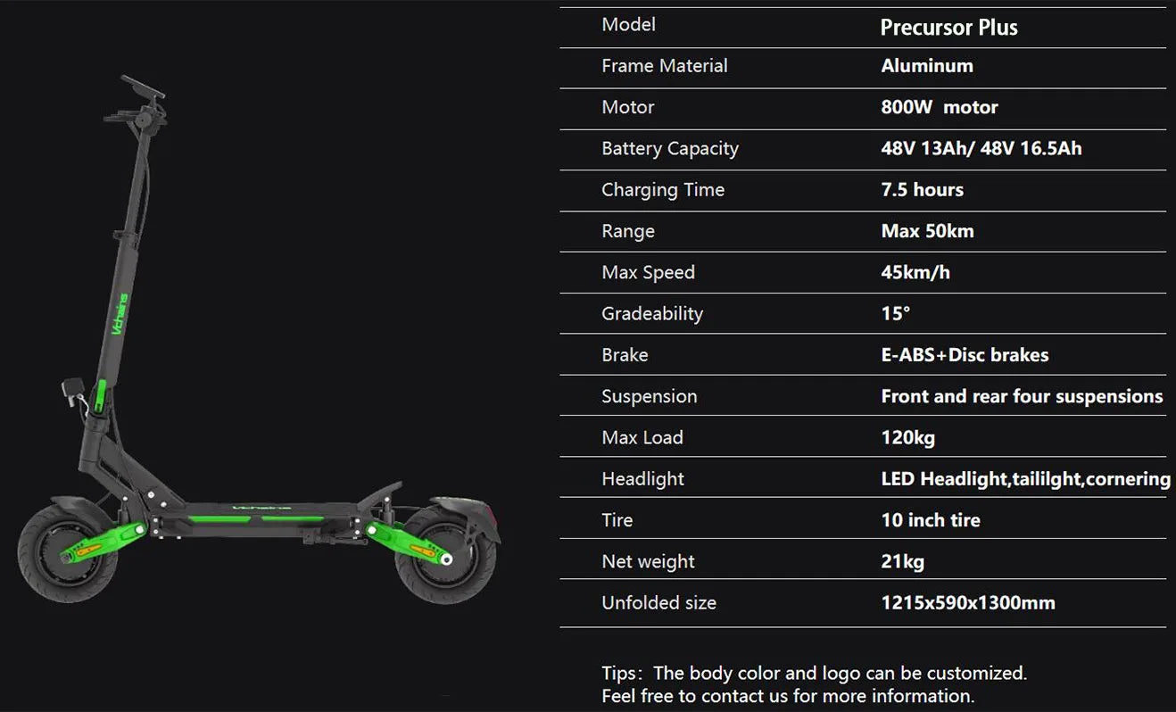 Vchains Factory V8X City patinete eléctrico 800W 48V16.5AH 10 Inch Tire Speed 45km/h Range 60km Adult Foldable Electric Scooters
