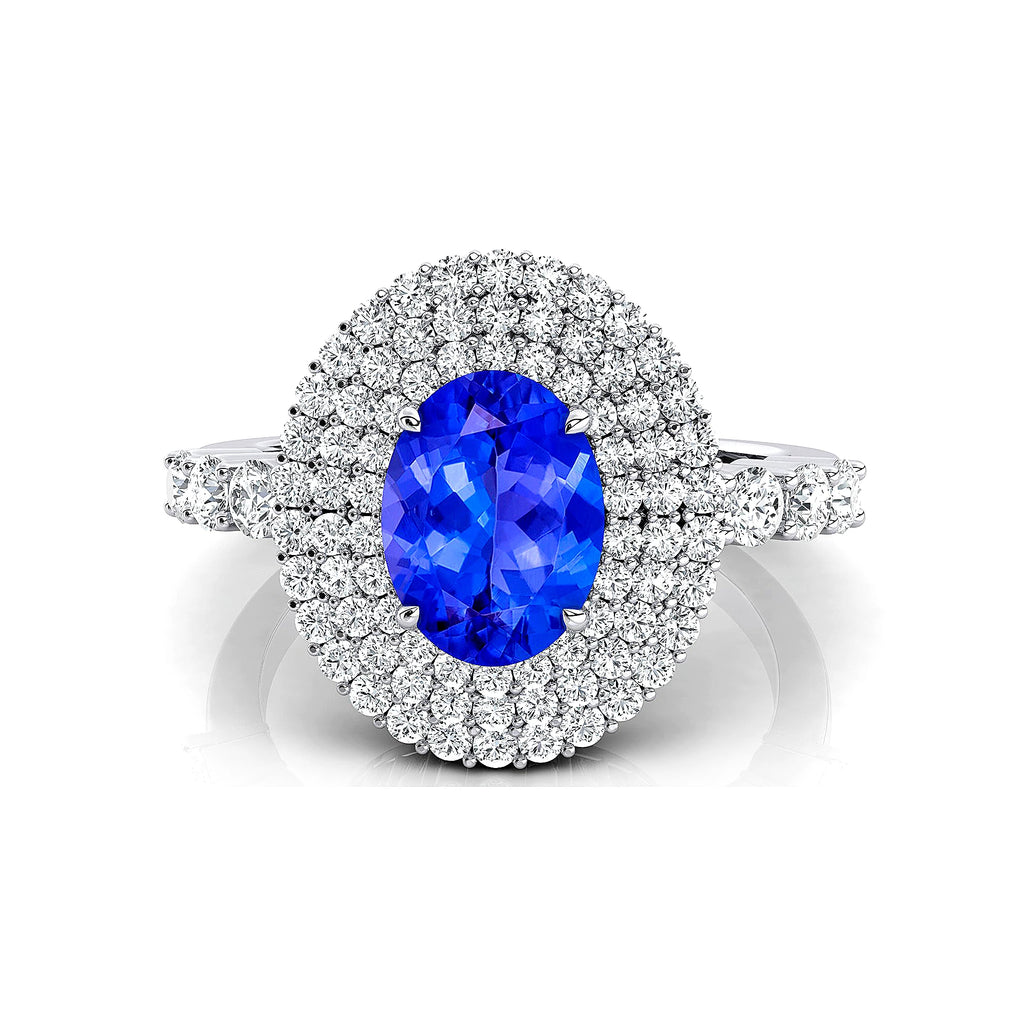 18k Gold Statement Rings Adorned With Natural December Birthstone Tanzanite Gemstone & Round Cut Certified Diamonds Ring For Her