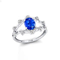 14kt Gold Lab Grown Blue Sapphire Gemstone & Real Diamonds Ring Prong Sett Split Shank Design Classic Wedding Statement Rings