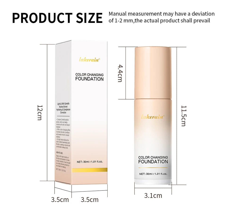 Color Changing Foundation Long-Lasting Makeup Effect Magic Foundation High Coverage Self-Coloring Cc Cream Cosmetics