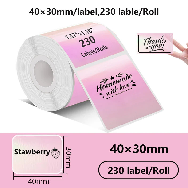 1Rolls 40x30mm White Multicolor Thermal Labels, Compatible With Phomemo M200/M210/M110/M120/M108/P50/P80 Label Printer