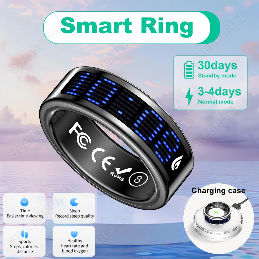 2026 New SR08 Smart Ring Men Women LED Display Screen Heart Rate Blood Oxygen Monitoring 5ATM Waterproof Multi Sports Modes Gift