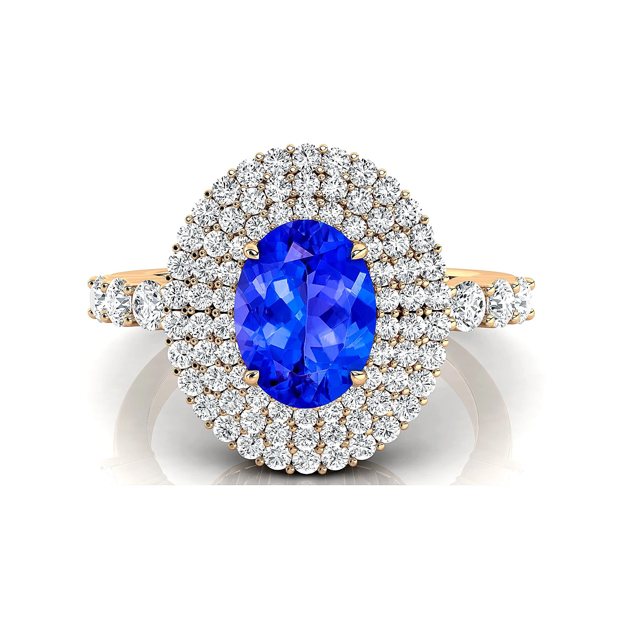 18k Gold Statement Rings Adorned With Natural December Birthstone Tanzanite Gemstone & Round Cut Certified Diamonds Ring For Her