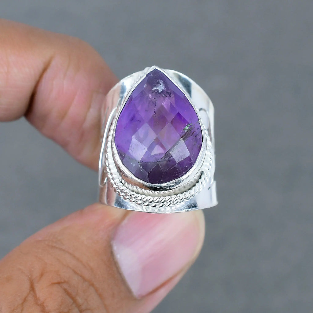 Hot Selling And Good Quality Natural Amethyst Silver Plated Brass Stone Gemstone Rings For women Jewelry And Gift For Sale