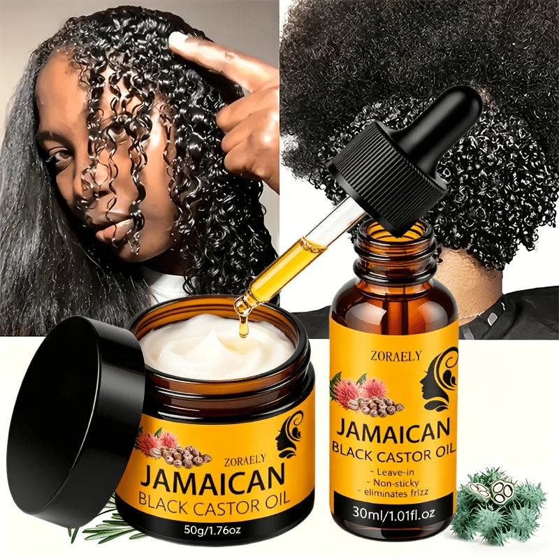 ZORAELY Jamaican Black Castor Oil Set: Deeply Moisturises, Creates Perfect Curls and Tames Frizz. 50g + 30ml