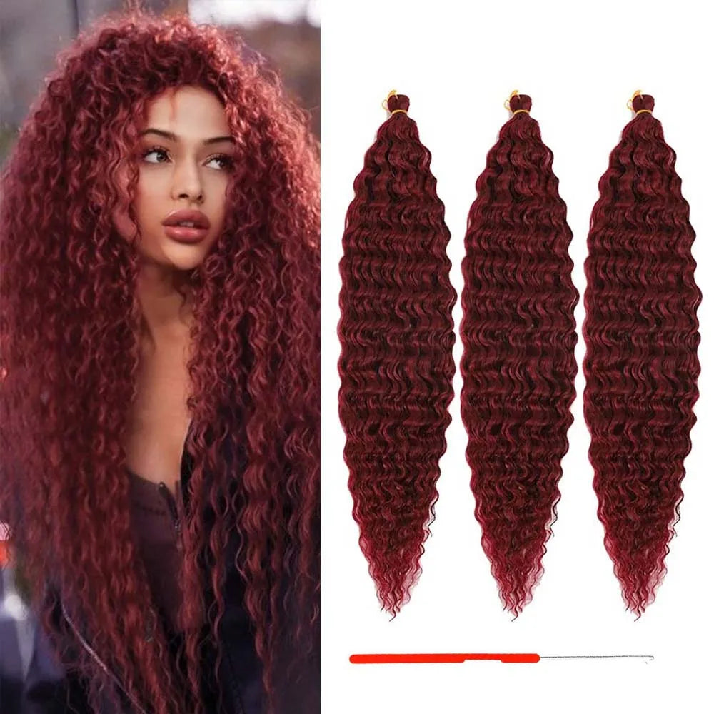 3 Packs Ocean Wave Crochet Hair | 20 Inch Curly Braiding Hair, Deep Wave, Knotless Braids,synthetic for Women With crochet hook