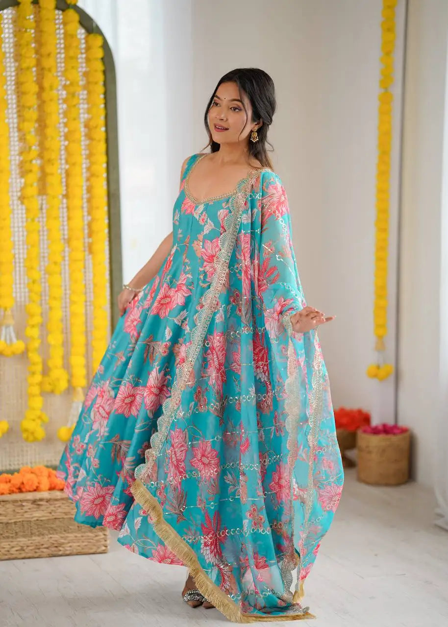 Women's Floral Dress Casual Kurti Top Gown Designer Indian Ladies Festival Party Wear Gown