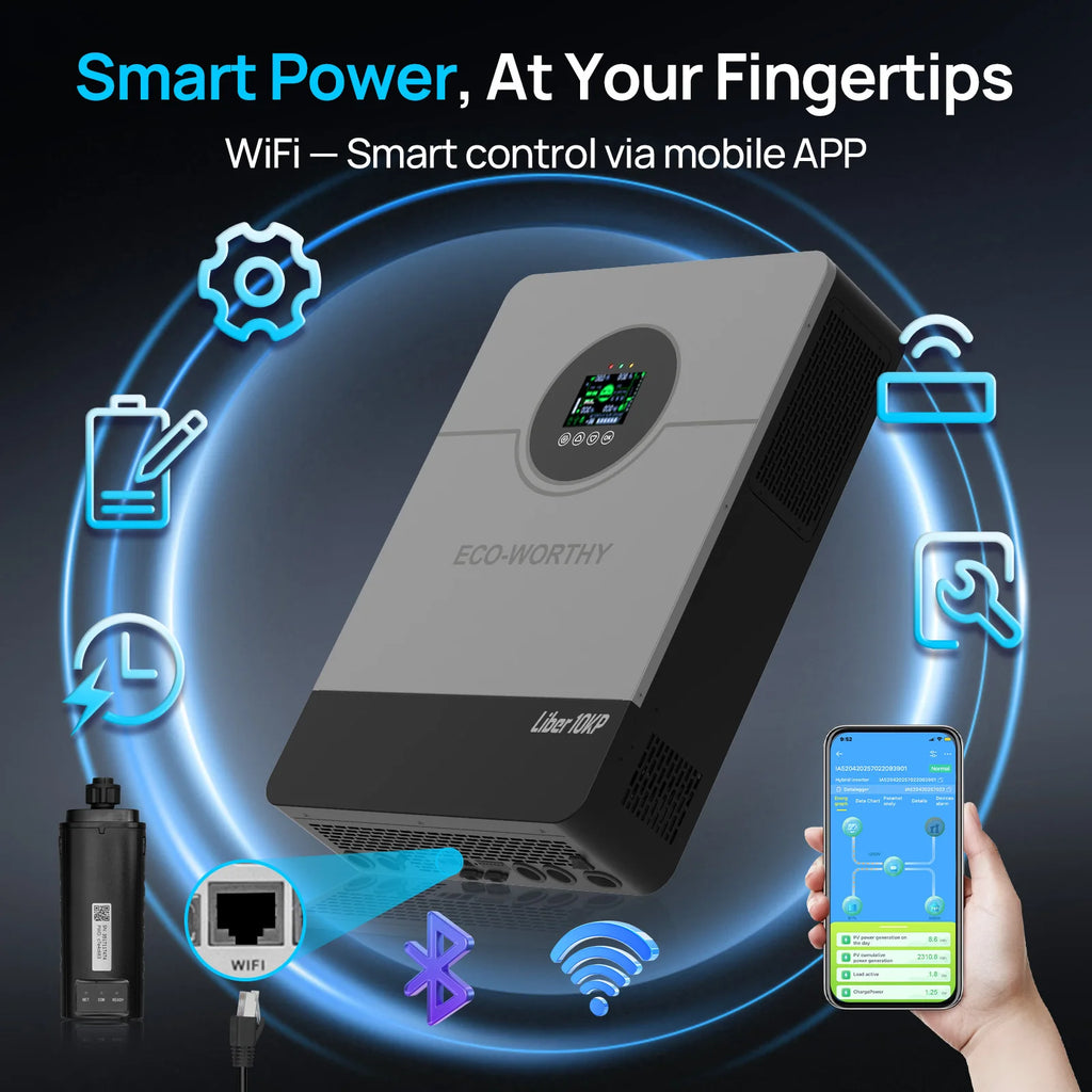 ECO-WORTHY 10KW 48V Off-grid Inverter 120V/220V Split Phase 200A Charger UL1741 forHome Backup, Emergency Power