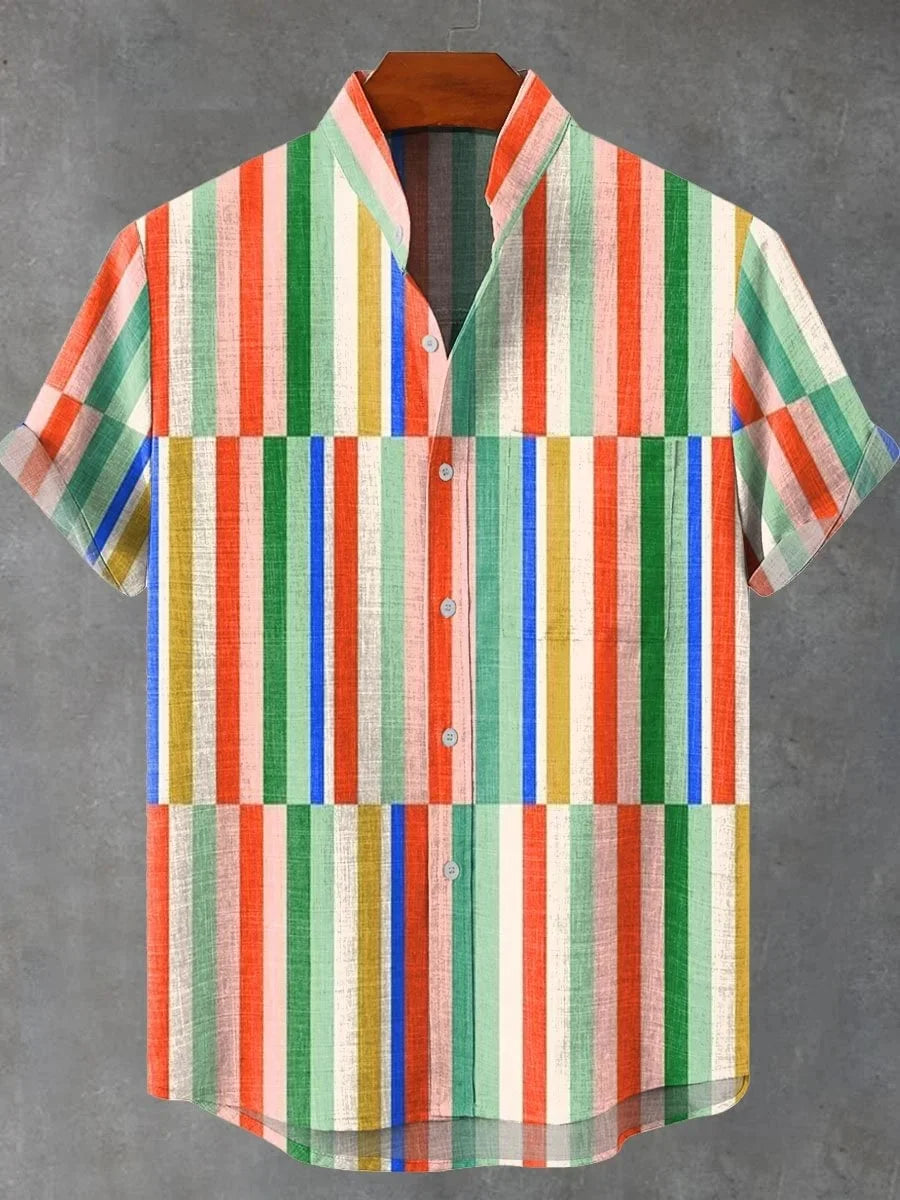 Nouvelle chemise à manches courtes à carreaux à rayures verticales pour hommes, chemise décontractée à manches courtes de style