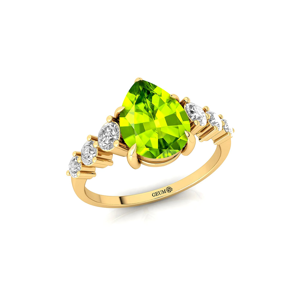 Luxurious Women's Jewelry Gift 18k Pure Gold Rhodium Plated 1.4ct Natural Peridot Gemstone Genuine IGI Certified 6-Diamond Rings