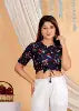 Blue Cotton Stripe Printed Formal Blouse Neckline Three-quarter Sleeves Designed Regular S-M Fit Made Soft Natural Summer
