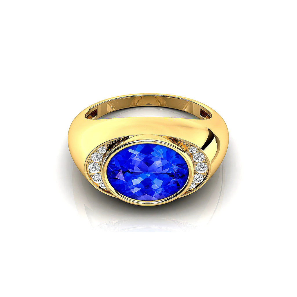 Stylish Rhodium 18K Solid Gold Signet Rings Fine Birthstone Jewelry Natural Tanzanite Stone With Real Certified Diamonds Ring