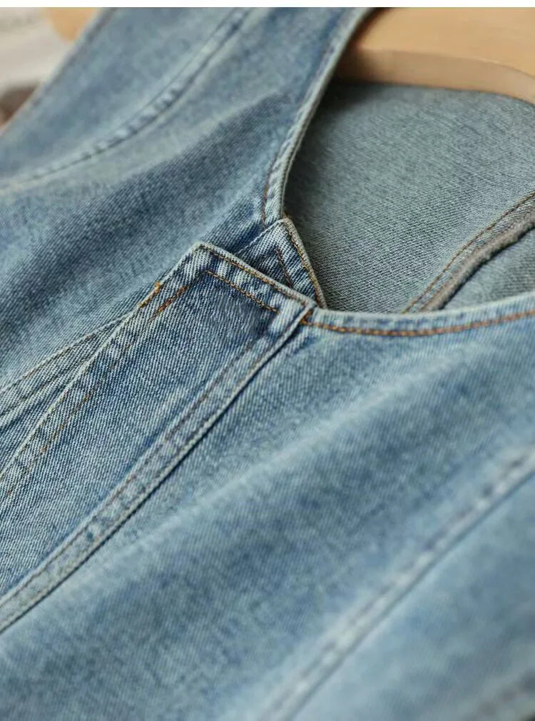 Denim Vest Ladies Clothes Clearance Sleeveless Round Neck Casual Crop Denim Waistcoat Streetwear Fashion Vests For Women 2026