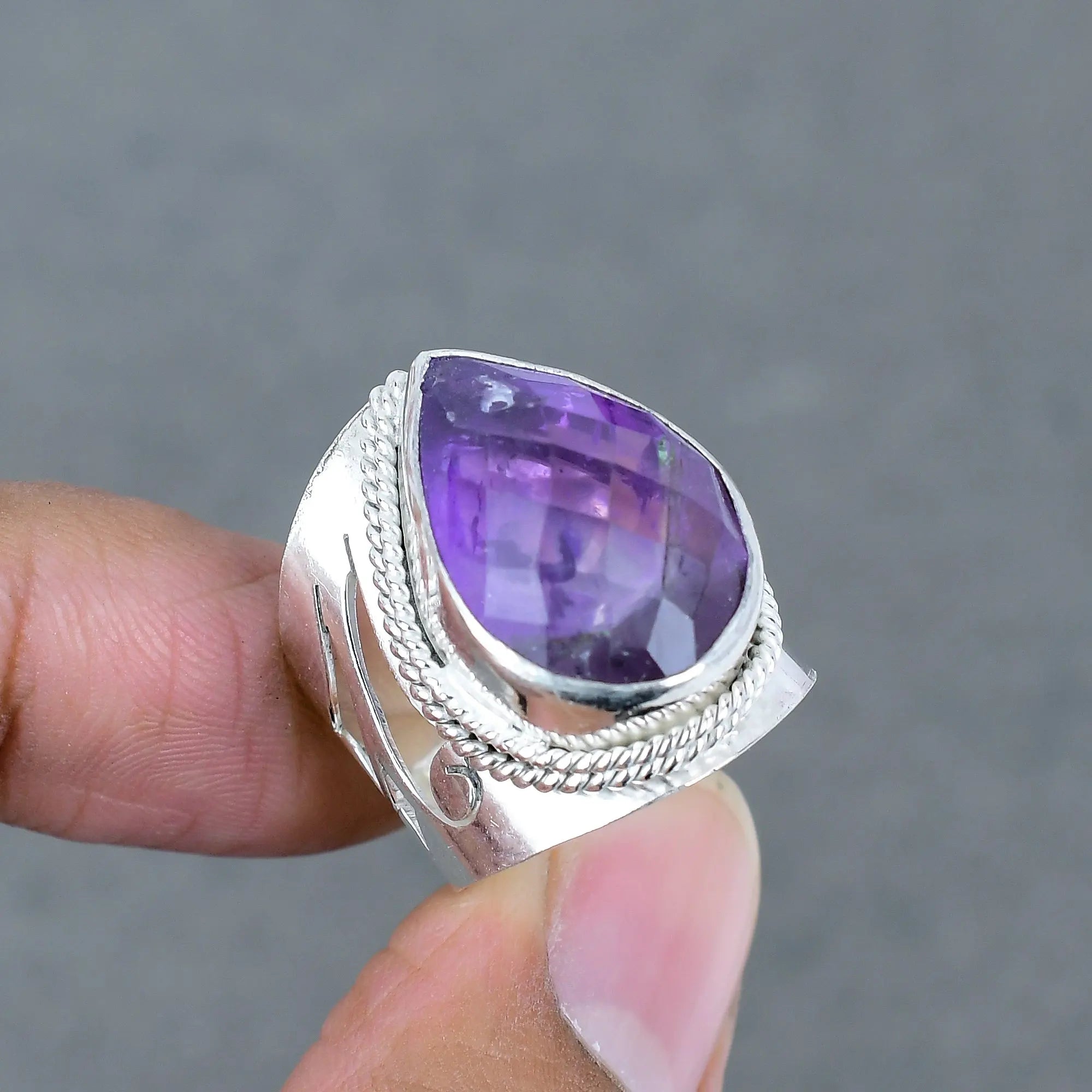 Hot Selling And Good Quality Natural Amethyst Silver Plated Brass Stone Gemstone Rings For women Jewelry And Gift For Sale