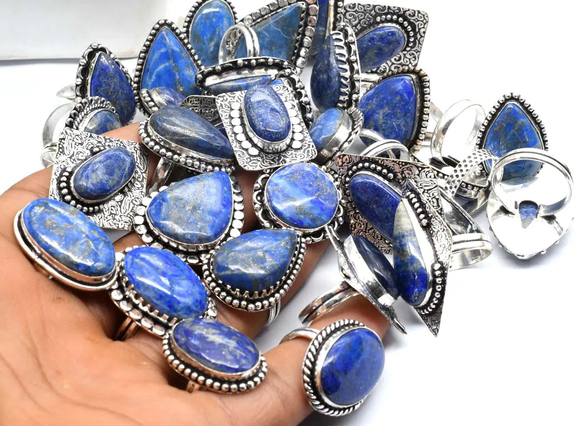 Wholesale Vintage Handmade 925 Sterling Silver Plated Bezel Setting Lapis Lazuli Oval Cut Gemstone Ring Women Anniversary