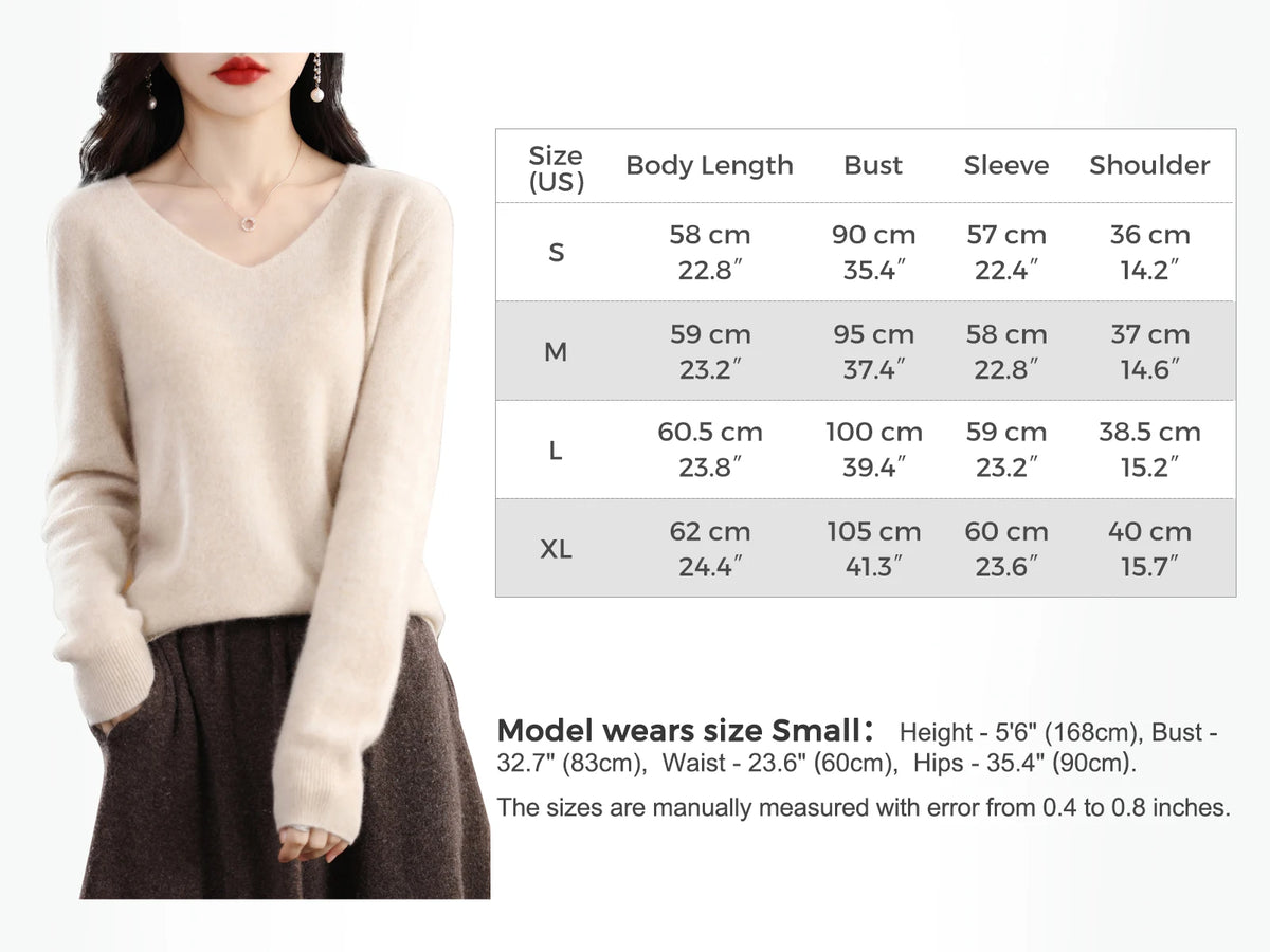 Sweater for Women 100% Merino Wool V Neck Sweater Fall Winter Basic Warm Pullovers Long Sleeve Soft Knit Jumpers Female Clothing