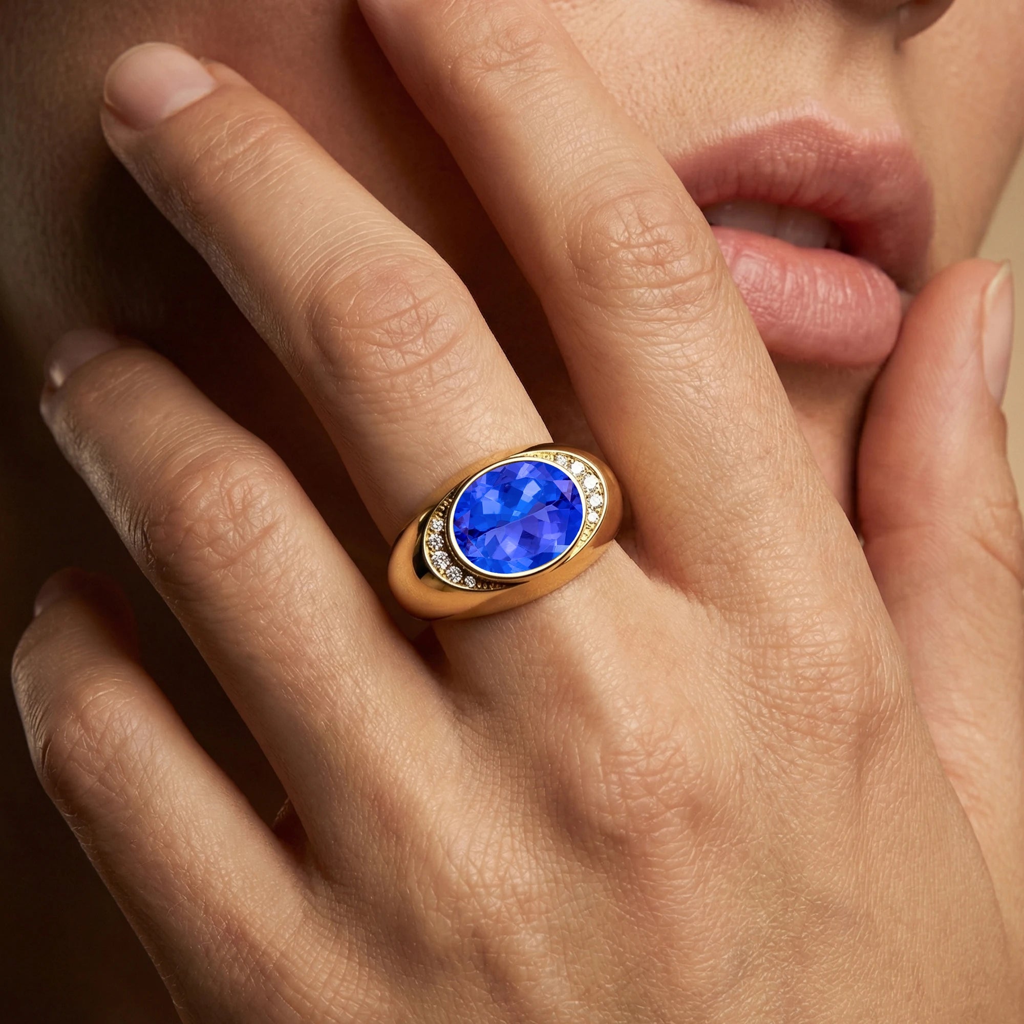 Stylish Rhodium 18K Solid Gold Signet Rings Fine Birthstone Jewelry Natural Tanzanite Stone With Real Certified Diamonds Ring
