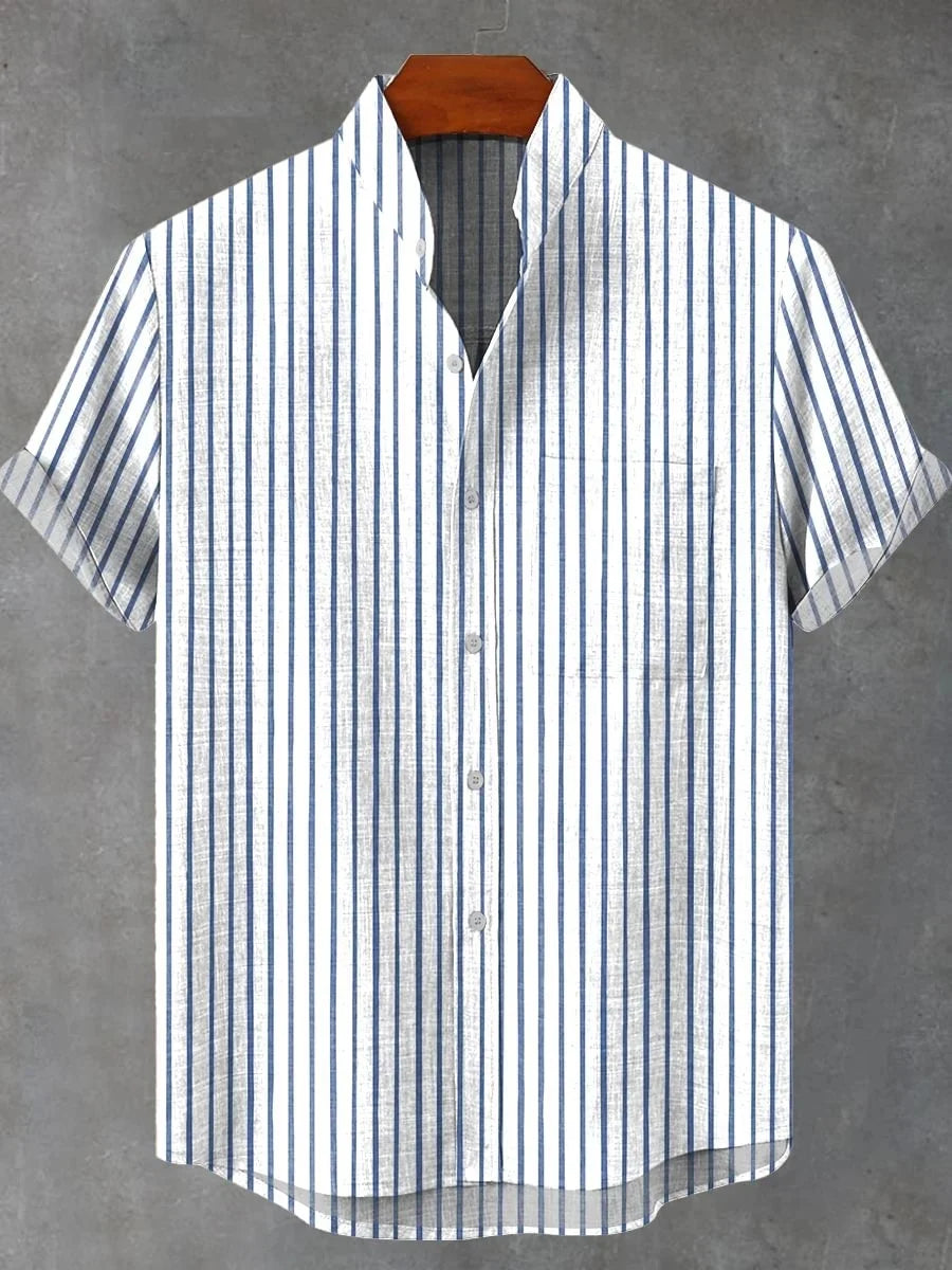 Nouvelle chemise à manches courtes à carreaux à rayures verticales pour hommes, chemise décontractée à manches courtes de style