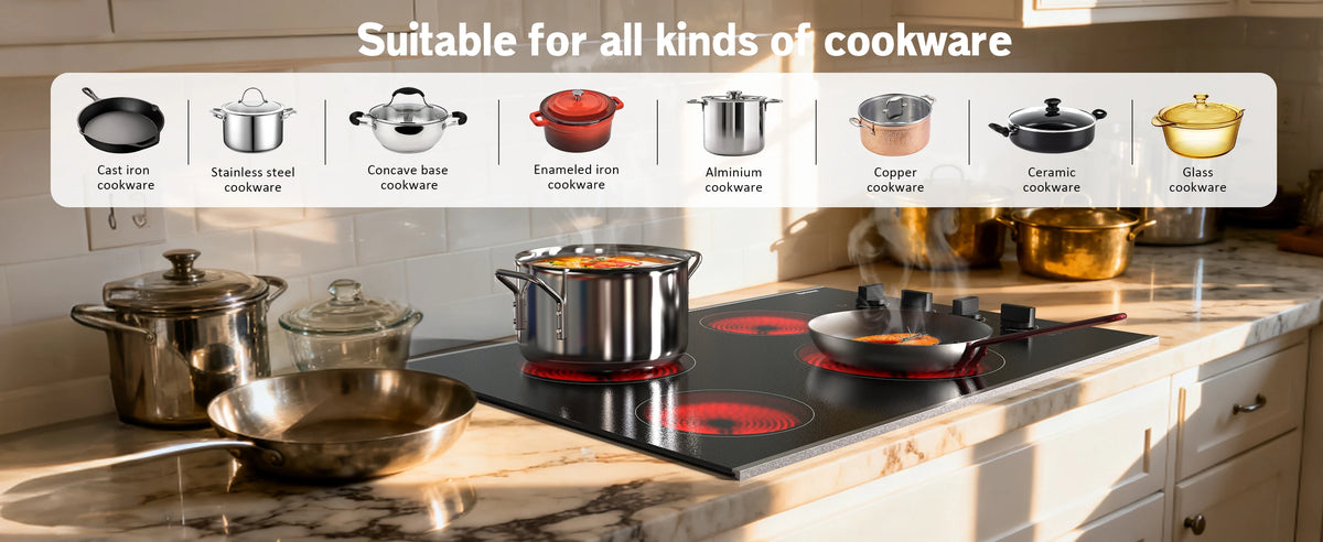 Karinear 2 Burners Electric Cooktop, 120v Plug in Ceramic Cooktop, 12 Inch Countertop & Built-in Electric Stove Top with Child Safety Lock, Timer, Over-Temperature Protection, Sensor Touch Control