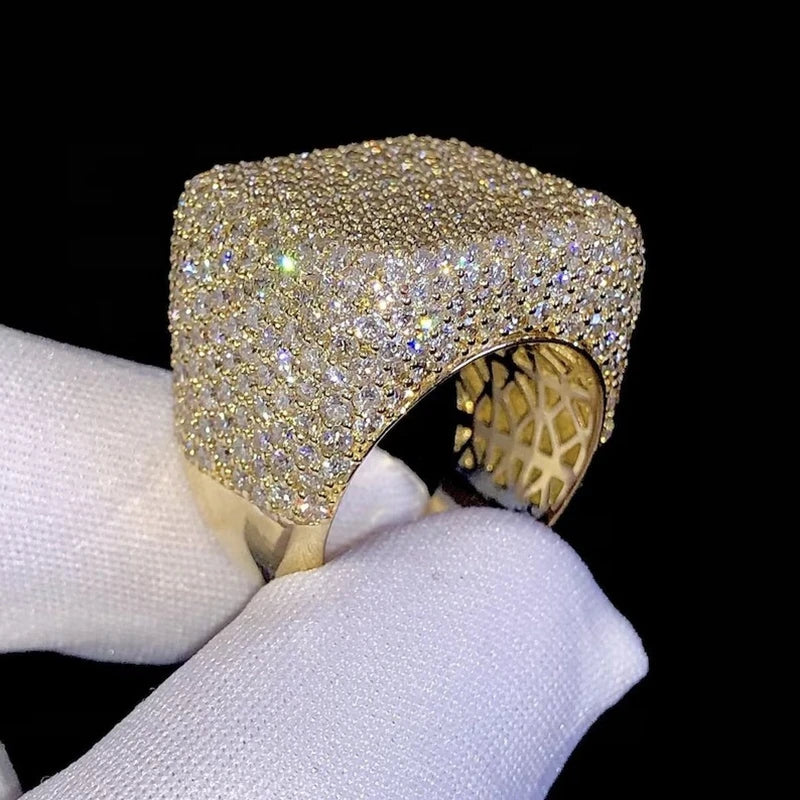 Hip Hop Jewelry Luxury 14K Gold Plated Solid 925 Sterling Silver Iced Out Paved VVS Moissanite Diamond Ring for Men Women Party