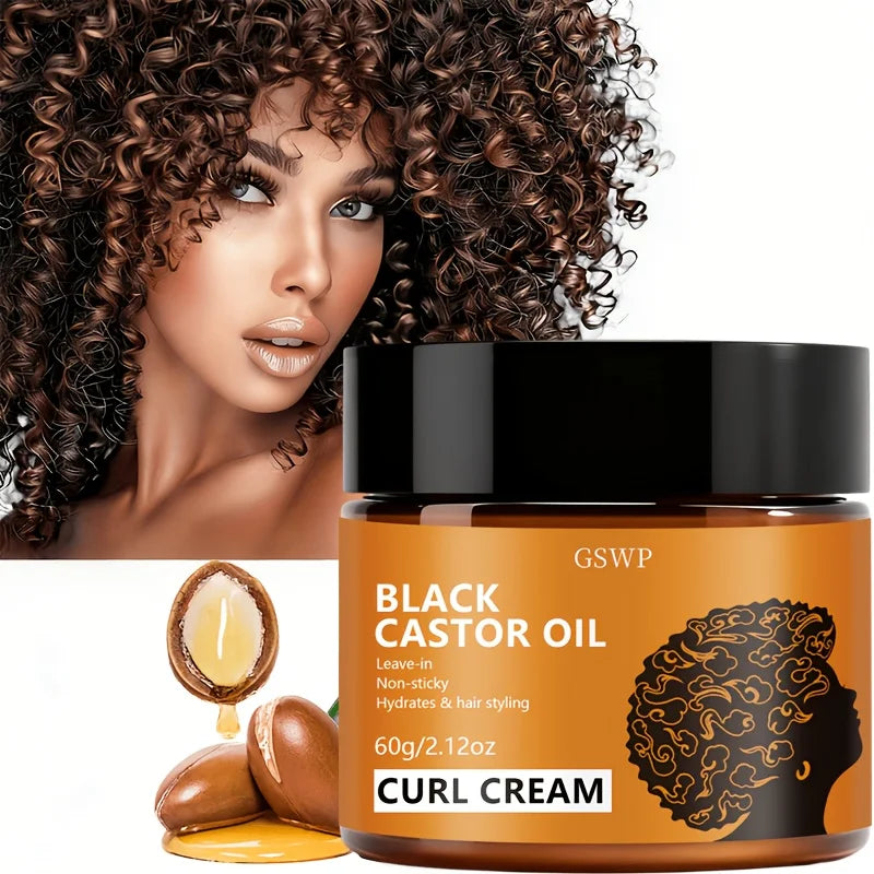 GSWP Black Castor Oil Curl Cream. Moisturizing, Creating Smooth, Bouncy Curls. Long-Lasting Hold Without Stiffness. 60/120g