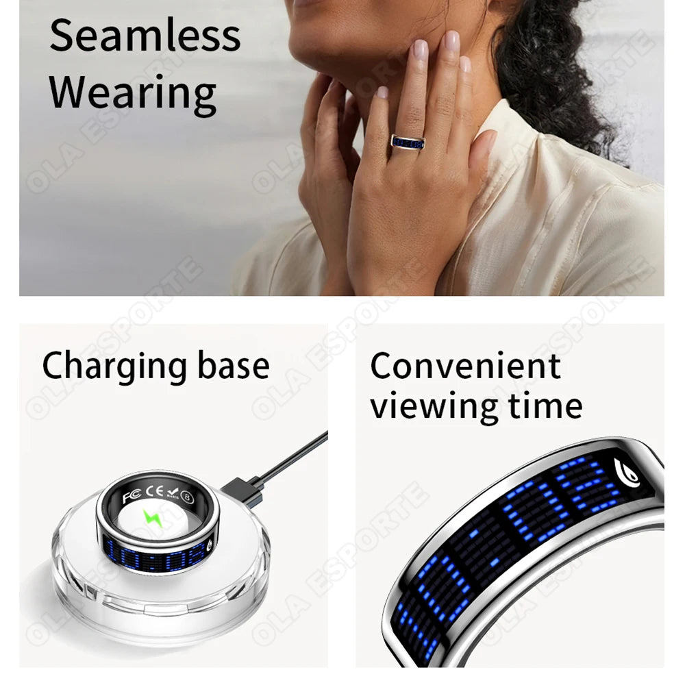 Amoled Screen Smart Ring Display Time Heart Rate Monitoring Blood Preasure Waterproof New SmartRing GPS Tracker Step Counter Control take photo Rings