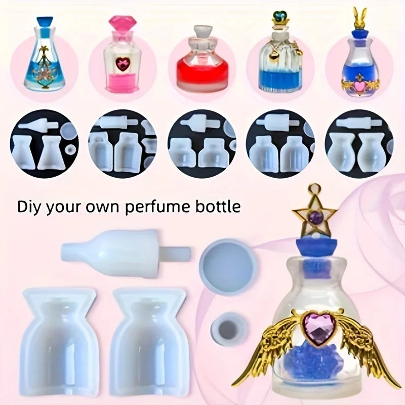 5-piece Resin Silicone Mold Perfume Bottles Suitable Resin Casting Set Home Decoration Desktop Display DIY Friendly for Beginner
