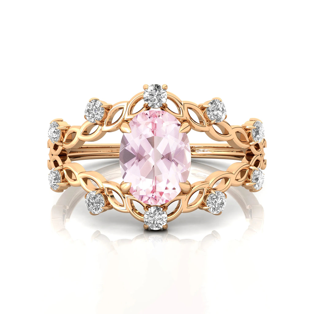 Classic Design Oval Cut 1.1 Ct Natural Morganite Gemstone Rings in 18k Solid Gold With Natural Diamonds Fine Bridal Rings OEM