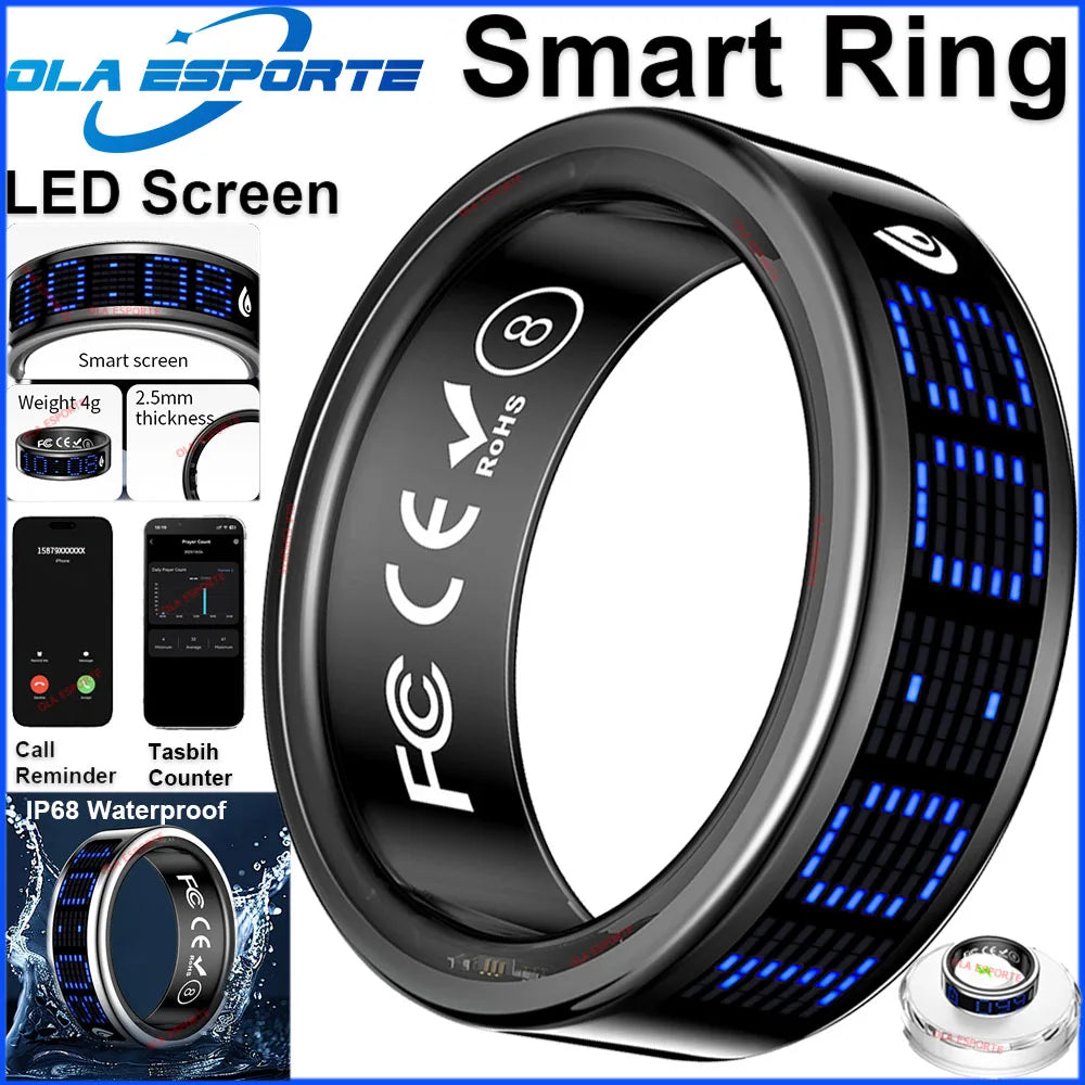 2026 Muslims Smart Ring LED Display Screen, Zikr Tasbih Counter Ring, Incoming Call Reminder, Health Monitoring Ring, IP68 Waterproof, Fitness Tracker Ring for Men Women USA Fast Shipping
