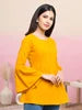Women's best solid yellow pure cotton slub women's ready to wear bell sleeves and round neck top wholesale price latest design