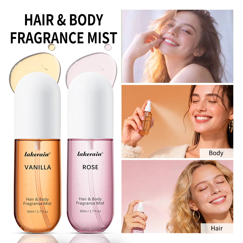 Christmas Gift 50ml Vanilla Rose Fragrance Spray Hair & Body Fragrance Mist Fresh Long Lasting Perfume Travel Size Freshener Spr