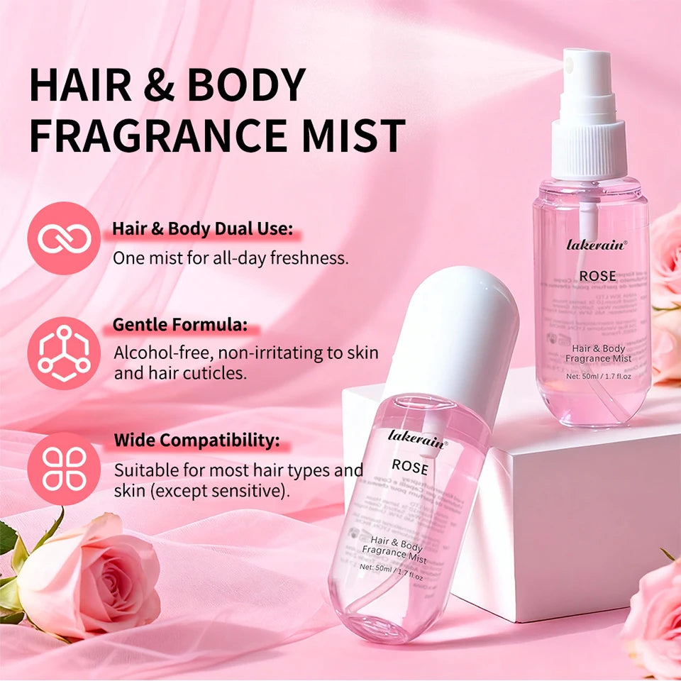 Christmas Gift 50ml Vanilla Rose Fragrance Spray Hair & Body Fragrance Mist Fresh Long Lasting Perfume Travel Size Freshener Spr