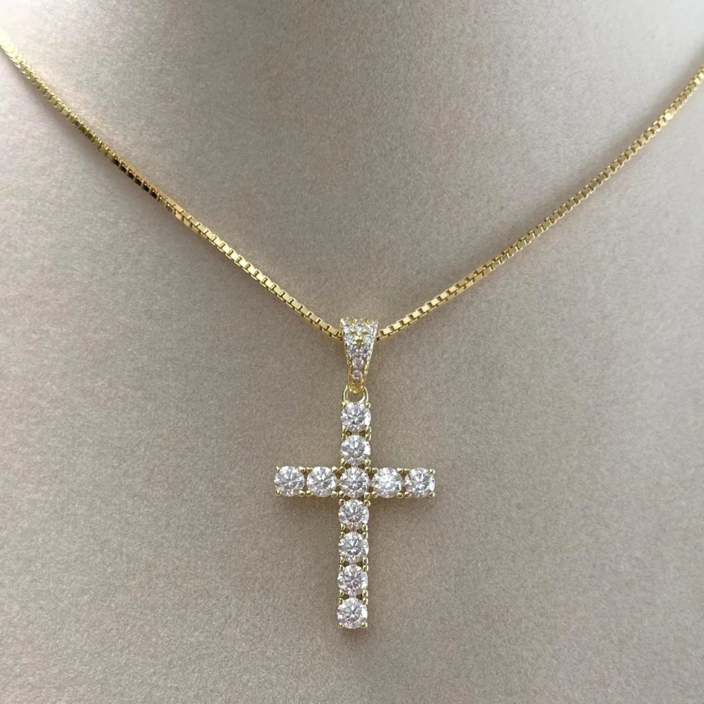 1 Carat Round Cut Lab Grown Diamond 14K White Gold VS Clarity E Color For Women's Diamond Cross Pendant