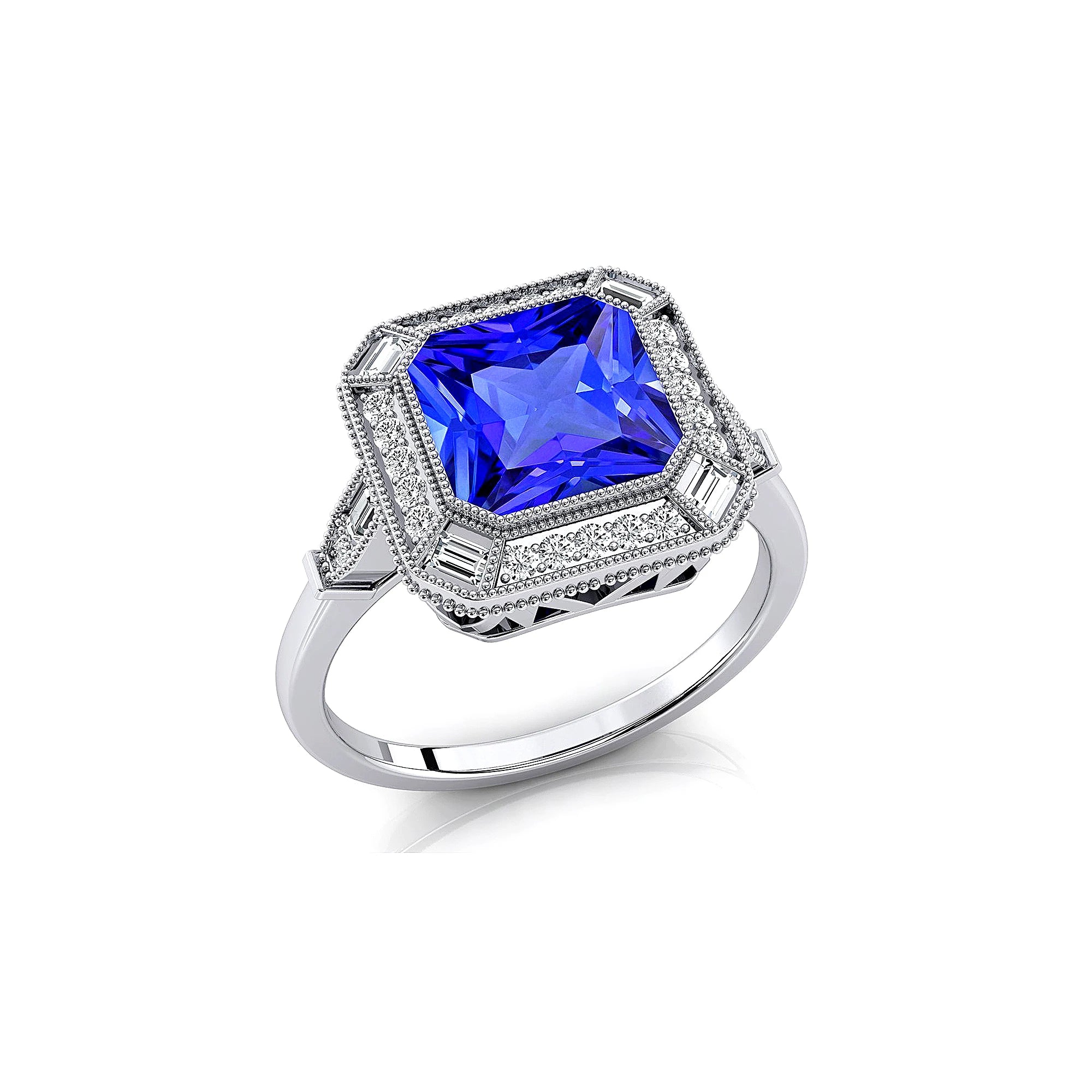 18kt Solid Gold Engagement Rings Natural Tanzanite Gemstone Real Diamonds Rhodium Plated Classic Style Wedding Valentine's Day