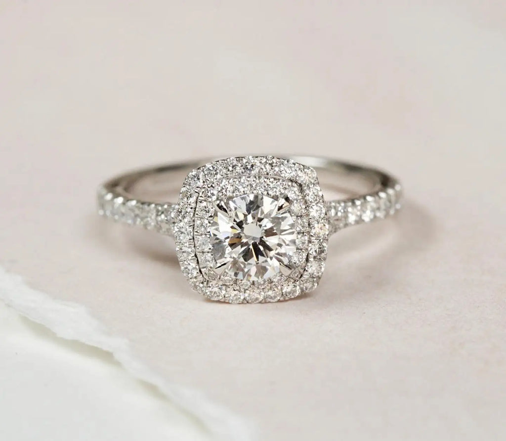 6mm Round Cut Moissanite Engagement Ring Halo Pave 925 Sterling Silver Design OAB-650M