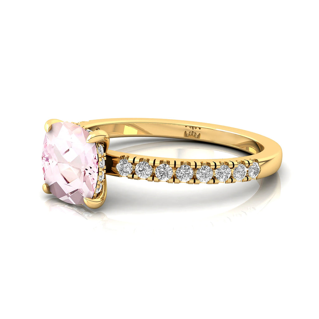 18k Pure Gold Natural Morganite June Birthstone Gemstone Rings Adorned With Genuine White Diamonds Premium Bridal Jewelry OEM