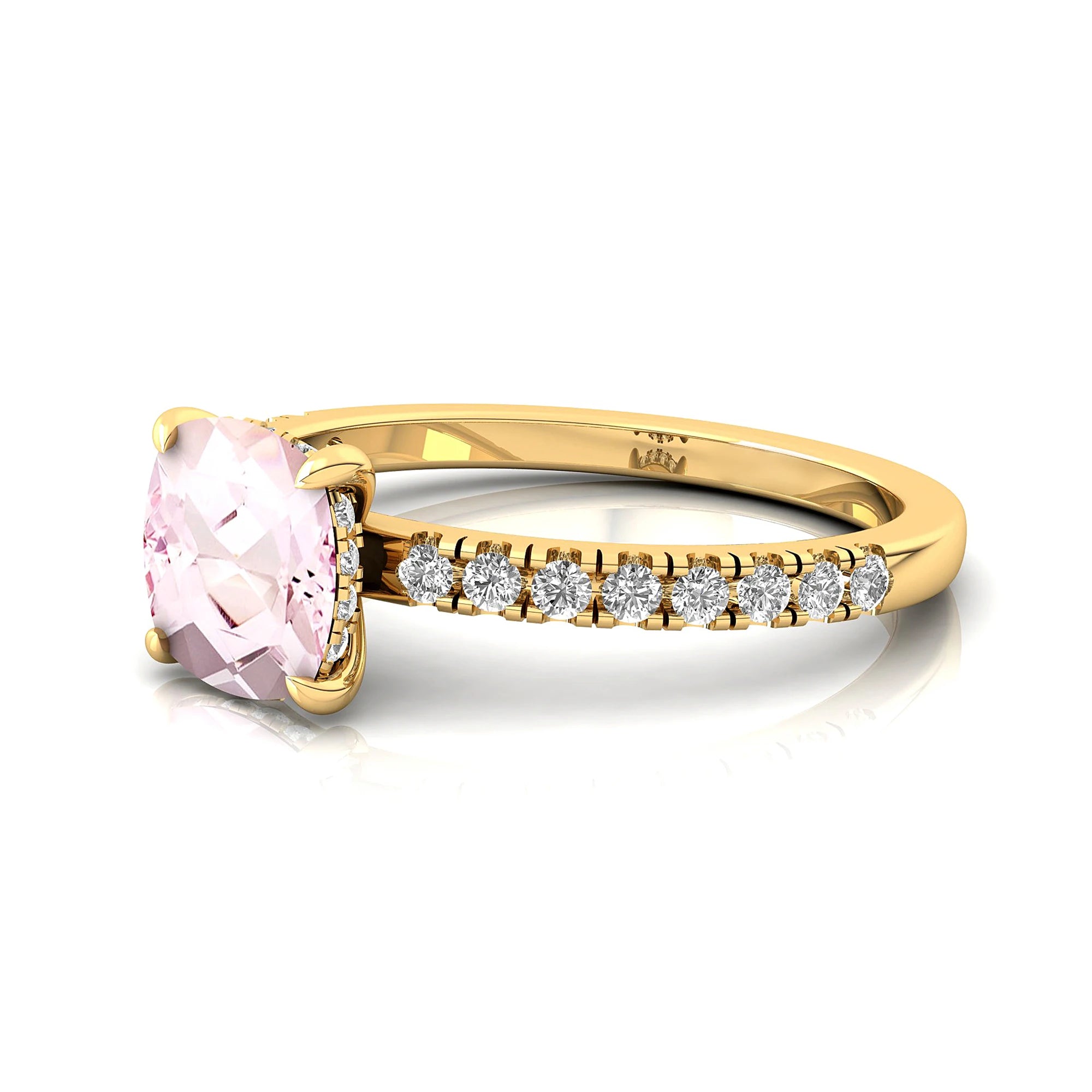 18k Pure Gold Natural Morganite June Birthstone Gemstone Rings Adorned With Genuine White Diamonds Premium Bridal Jewelry OEM