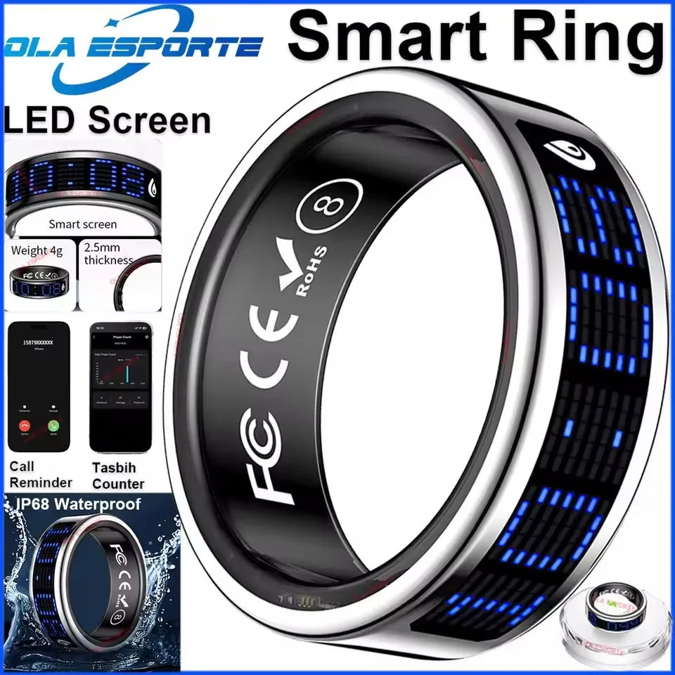 Amoled Screen Smart Ring Display Time Heart Rate Monitoring Blood Preasure Waterproof New SmartRing GPS Tracker Step Counter Control take photo Rings